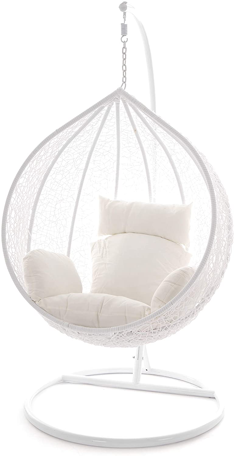 Faustino Single Seater Hanging Swing With Stand For Balcony , Garden Swing (White)
