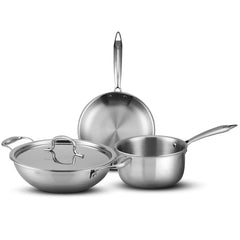 AGARO Regency Triply Cookware Set of 3, 24 cm Kadai with Stainless Steel Lid, 22 cm Frying Pan & 16 cm Saucepan-1