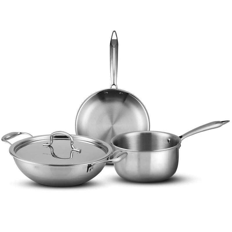 AGARO Regency Triply Cookware Set of 3, 24 cm Kadai with Stainless Steel Lid, 22 cm Frying Pan & 16 cm Saucepan-1