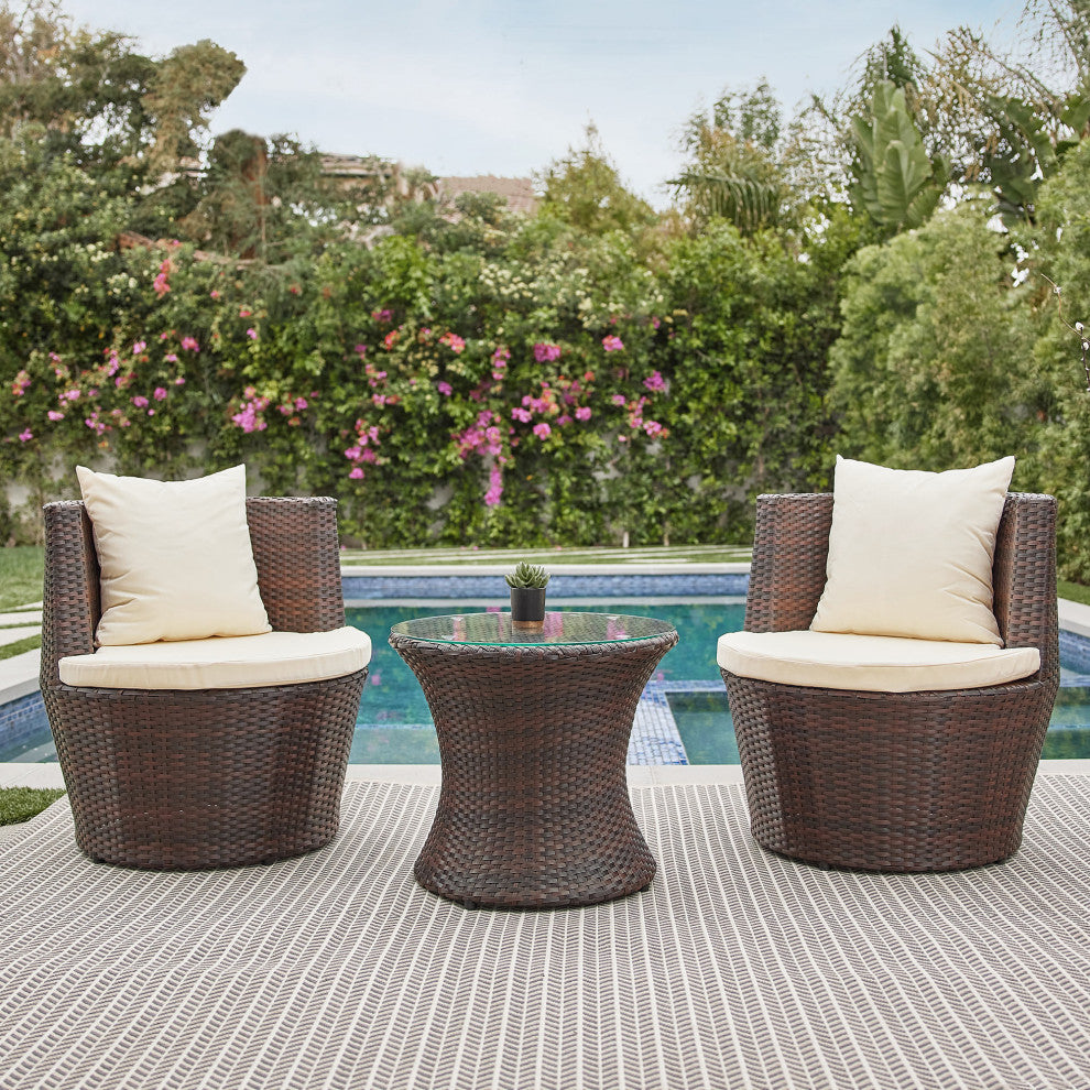 Enzo Outdoor Patio Seating Set 2 Chairs and 1 Table Set (Brown)