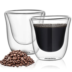 AGARO Elite Double Wall Glass Espresso Cups 80ml, Pack of 2 | Premium Borosilicate, Heat Resistant, Ideal for Coffee, Te