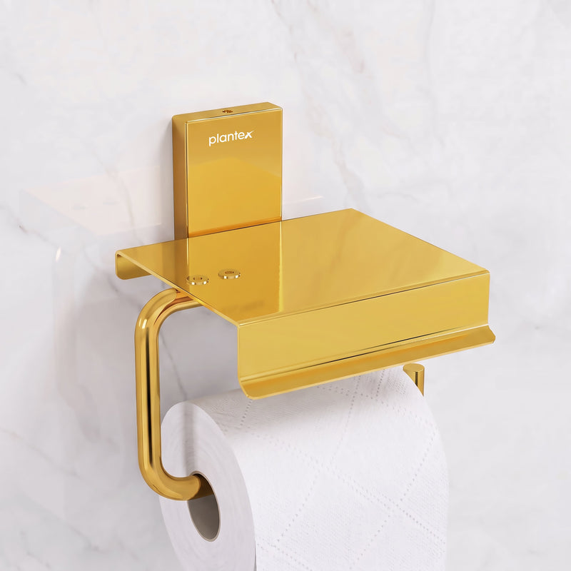 Plantex 304 Grade Stainless Steel Tissue Paper Roll Holder/Toilet Tissue Holder with Mobile Stand/Bathroom Accessories (Crystal, PVD Gold)-1