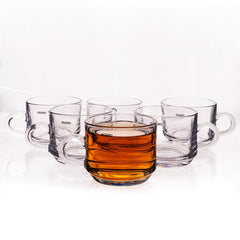 AGARO Elegant Glass Cup, 180ml, Set of 6, Crystal Clear Espresso Coffee Cup, Toughened Glass Wall with Handle, for Hot C