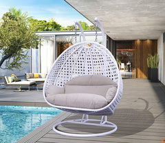 Lombardi Double Seater Hanging Swing With Stand For Balcony , Garden Swing (White)