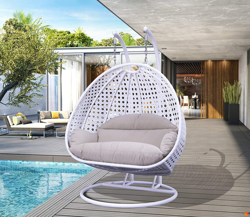 Lombardi Double Seater Hanging Swing With Stand For Balcony , Garden Swing (White)