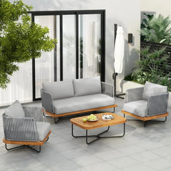 Eros Outdoor Garden Balcony Sofa Set 2 Seater , 2 Single Seater 1 Center Table Set Braided and Rope