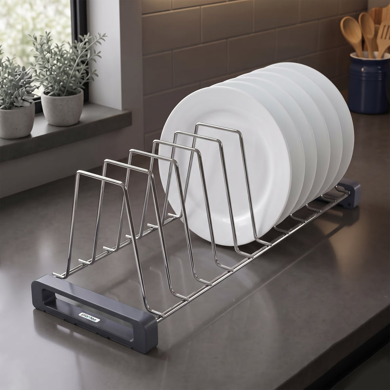 Plantex Stainless Steel Dish Rack/Plate Stand/Thali Stand for Modular Kitchen/Tandem Box Accessories - 10 Sections (Chrome/Pack of 1)-1
