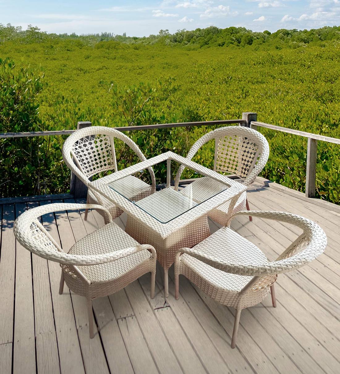 Aiman Outdoor Patio Seating Set 4 Chairs and 1 Table Set