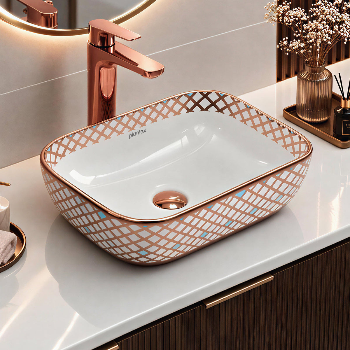 Plantex Ceramic Table Top Wash Basin/Washbasin/Countertop Wash Basin for Bathroom/Living Room(NC-482, 14 x 10 x 5 Inch)
