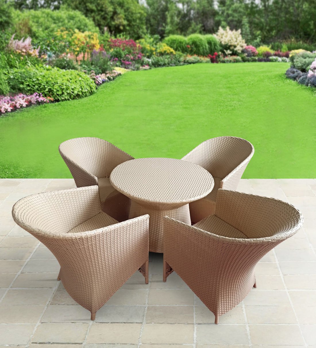 Vava Outdoor Patio Seating Set 4 Chairs and 1 Table Set (Cream)