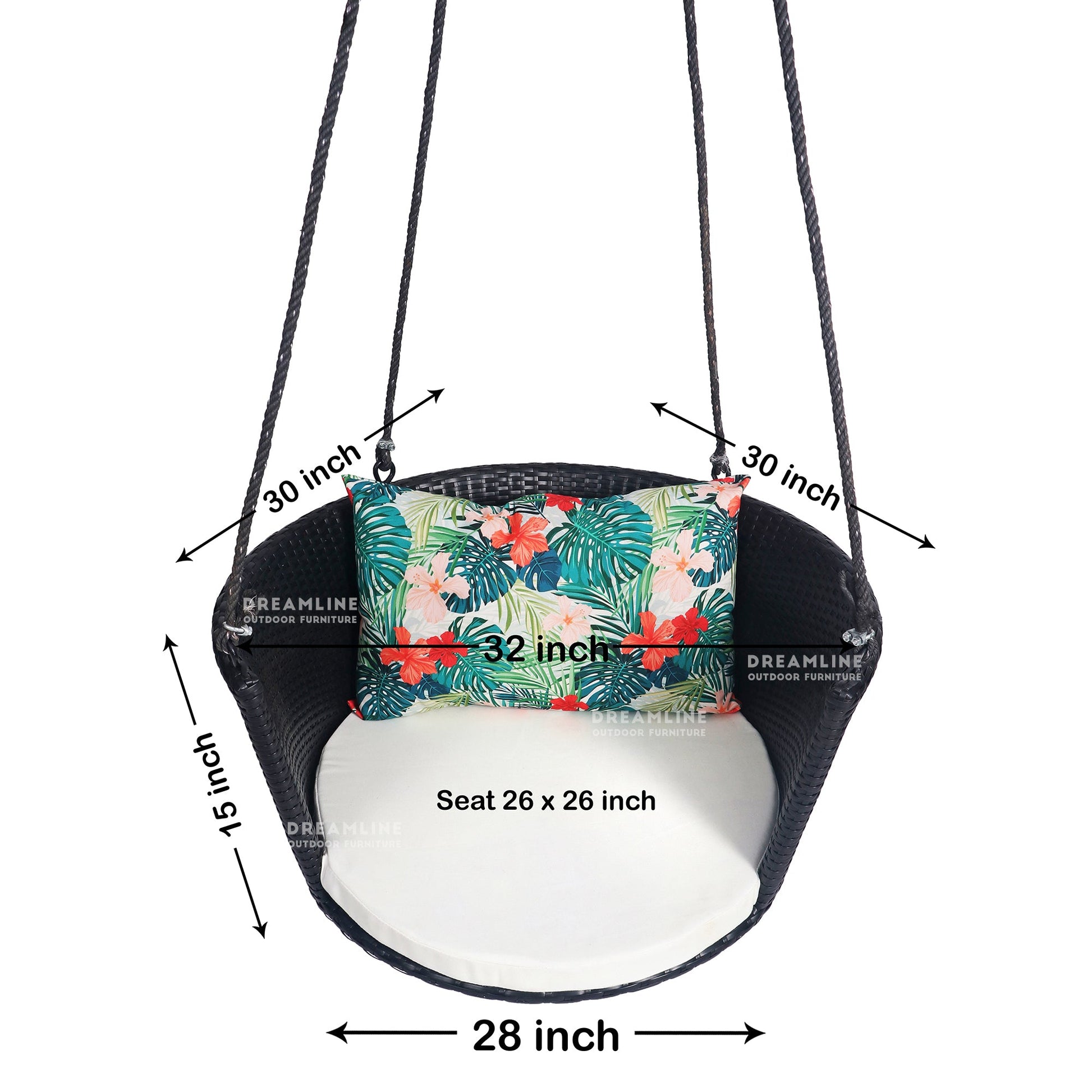 Lalo Single Seater Hanging Swing Without Stand For Balcony , Garden Swing (Black)