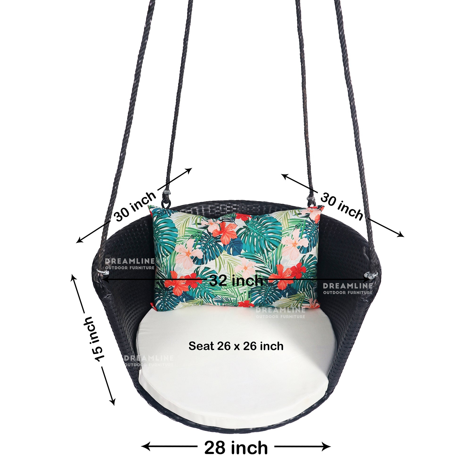 Lalo Single Seater Hanging Swing Without Stand For Balcony , Garden Swing (Black)