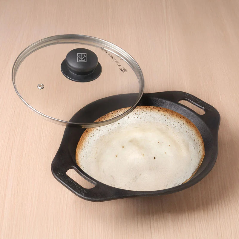 Premium CASTrong Cast Iron Appam Pan/Appa chetty for Kitchen, Glass Lid, Pre-seasoned, Nonstick, 100% Pure, Toxin-free, Induction, 22cm, 1.5kg