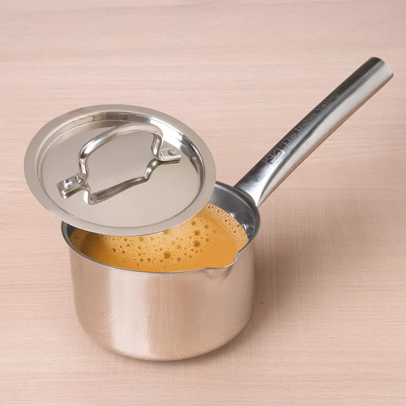 100% Premium Quality Tri-Steel Stainless Steel Tea/Milk Pan/Saucepan, 3 Layer Thick Bottom, Non-stick,  Induction & Gas, 1.3L
