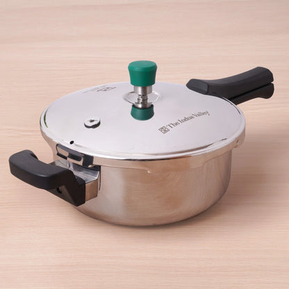 Tri-ply Stainless Steel Pressure Pan, Premium Quality, 3 Layer Thick Body, Heavy Bottom, 100% Food-safe, ISI Certified, Induction & Gas, 3.5/5L