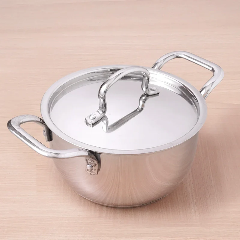 Tri-ply Stainless Steel Biryani Pot/ Casserole/ Sauce Pot with Steel Lid, Premium Quality, 3 Layer Thick Body and 5-ply Bottom, 100% Toxin-free, Non-stick, Induction & Gas, 2.3L/18cm