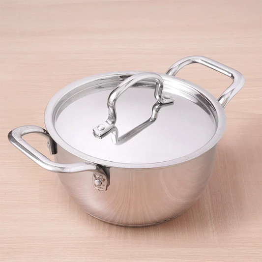 Tri-ply Stainless Steel Biryani Pot/ Casserole/ Sauce Pot with Steel Lid, Premium Quality, 3 Layer Thick Body and 5-ply Bottom, 100% Toxin-free, Non-stick, Induction & Gas, 2.3L/18cm