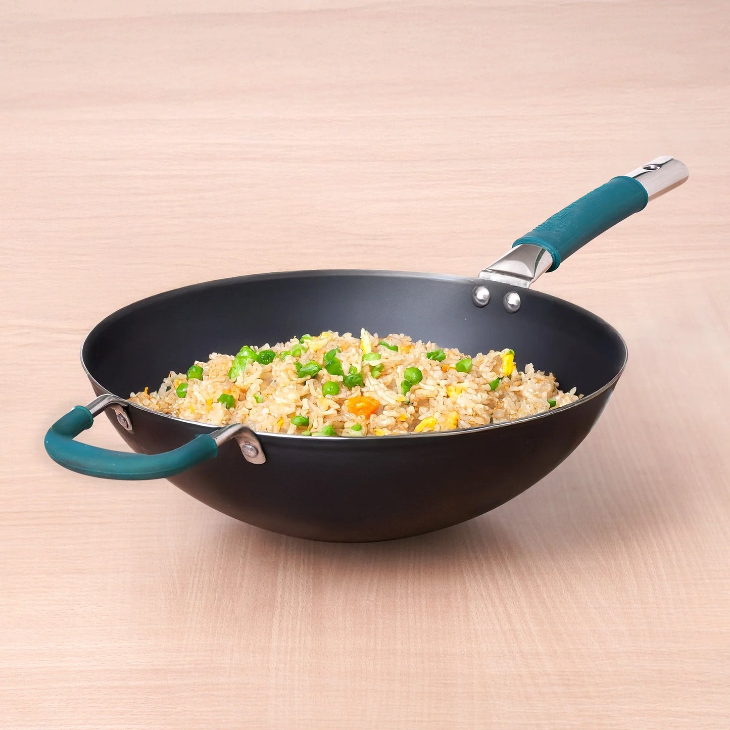 100% Pure Sheet Iron Wok Steel handle with silicone grip & Helper Handle, Toxin-free Sheet Iron, Pre-seasoned, 4L /30 Cm