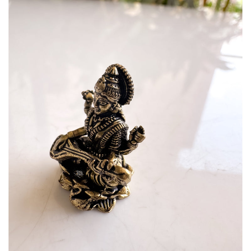 Pure Brass Miniature Saraswati Ji Murti Sitting On Lotus - 2.54 cm
