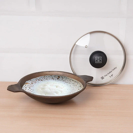 Super Smooth Cast Iron Appam Pan/Appachetty, Glass Lid,Pre-seasoned, Nonstick, 100% Pure, Toxin-free, 22cm, 1.9kg