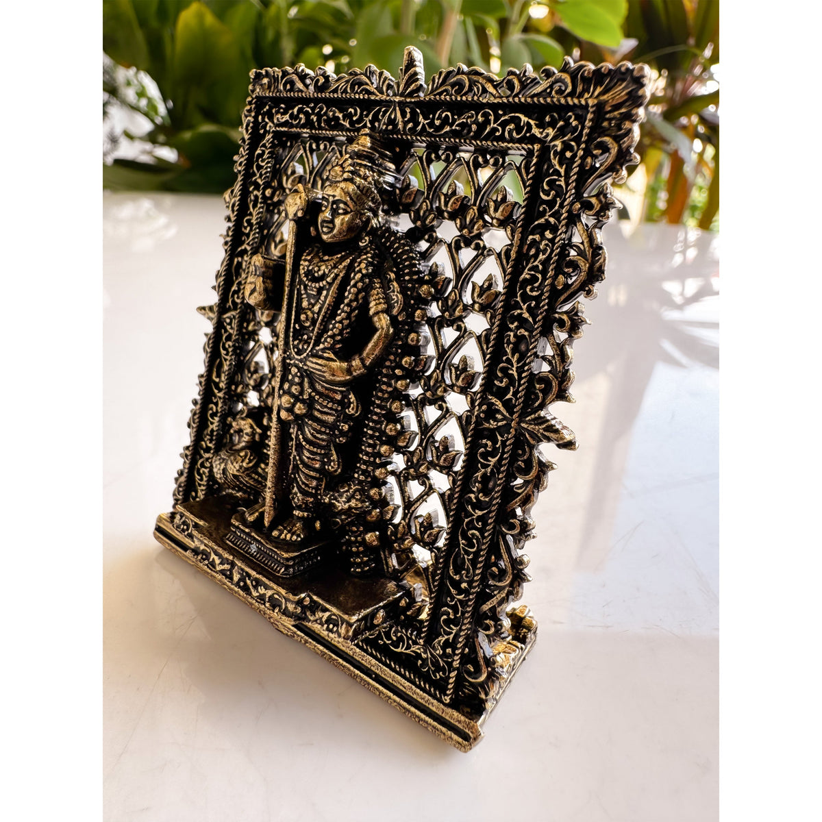 Pure Brass Miniature Murugan Ji Murti with Ornate Border - 7.37 cm