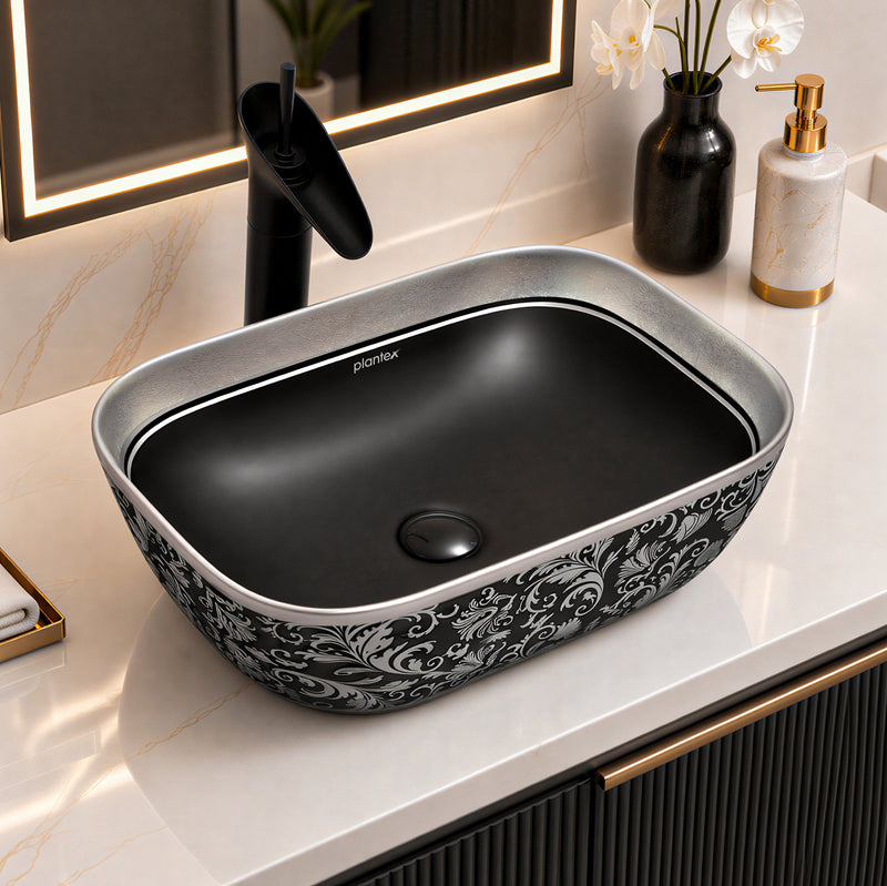 Plantex Wash Basin for Bathroom/Ceramic Table Top Washbasin/Countertop Vessel Sink Basin - Indo-European Collection (EQTT-521,18 x13x 5 Inch)-1