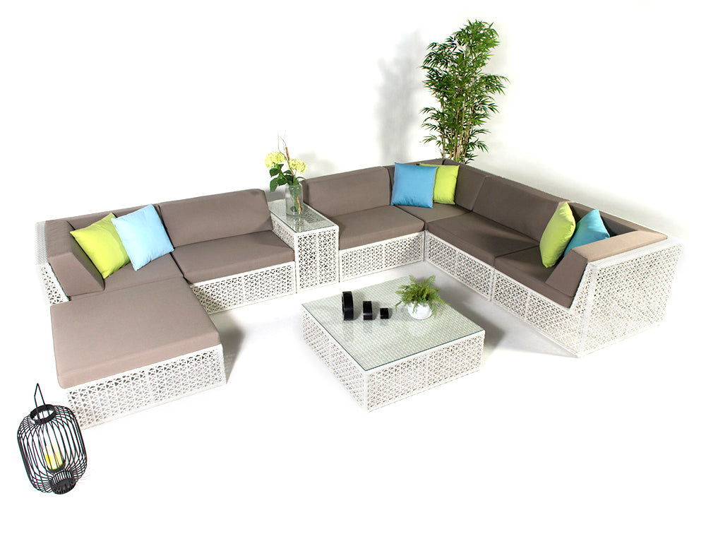 Ludovica Outdoor Patio Sofa Set 6 Chairs , 1 Footstool , 1 Side table and 1 Center Table (Off White)