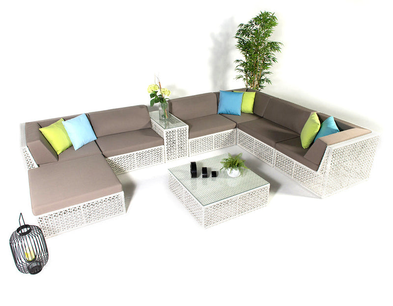 Ludovica Outdoor Patio Sofa Set 6 Chairs , 1 Footstool , 1 Side table and 1 Center Table (Off White)