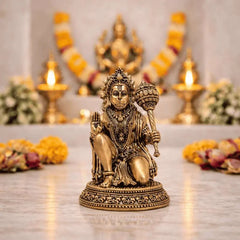 Brass Lightweight Sitting Blessing Hanuman Idol With Base (4 Inch)
