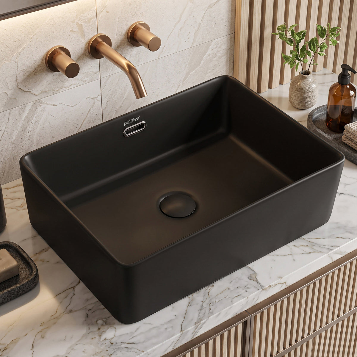 Plantex Basin for Bathroom/Ceramic Washbasin/Rectangle Table Top Wash Basin/Counter Top Basin for Home/Hotel - (Matt Black)
