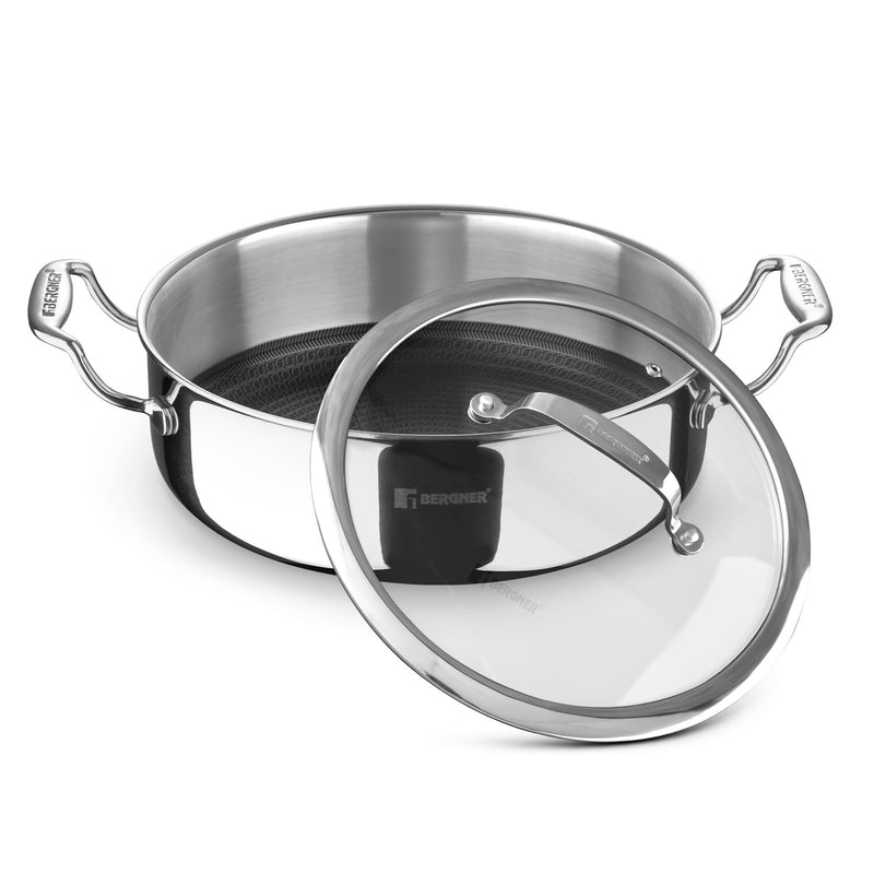 Bergner Hi-Tech 26cm (4.3L) TriPly Stainless Steel Non-Stick Serving Pan - Induction Bottom