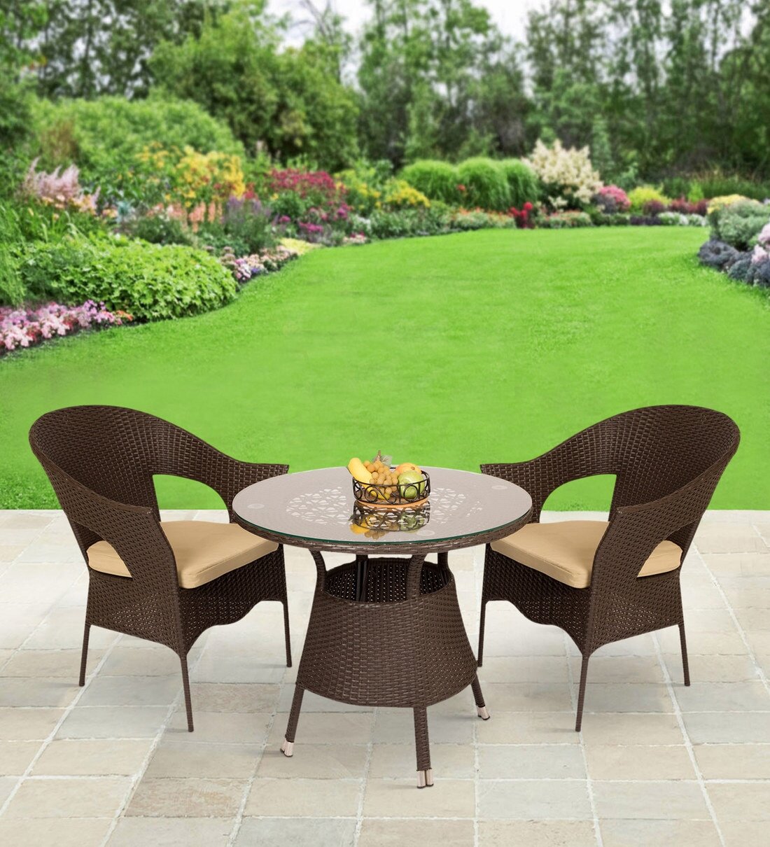 Blaze Outdoor Patio Seating Set 2 Chairs and 1 Table Set (Brown)
