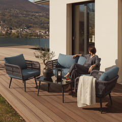 Polari Outdoor Garden Balcony Sofa Set 2 Seater , 2 Single Seater 1 Center Table Set (Grey) Braided and Rope