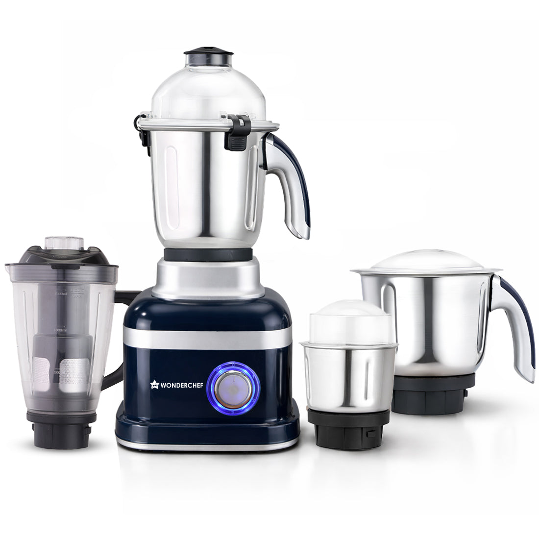 Wonderchef Cube 1000W Mixer Grinder, 4 Jars with Flow Breakers, Special Coarse Blade for Silbatta-style Khada Masala Gri