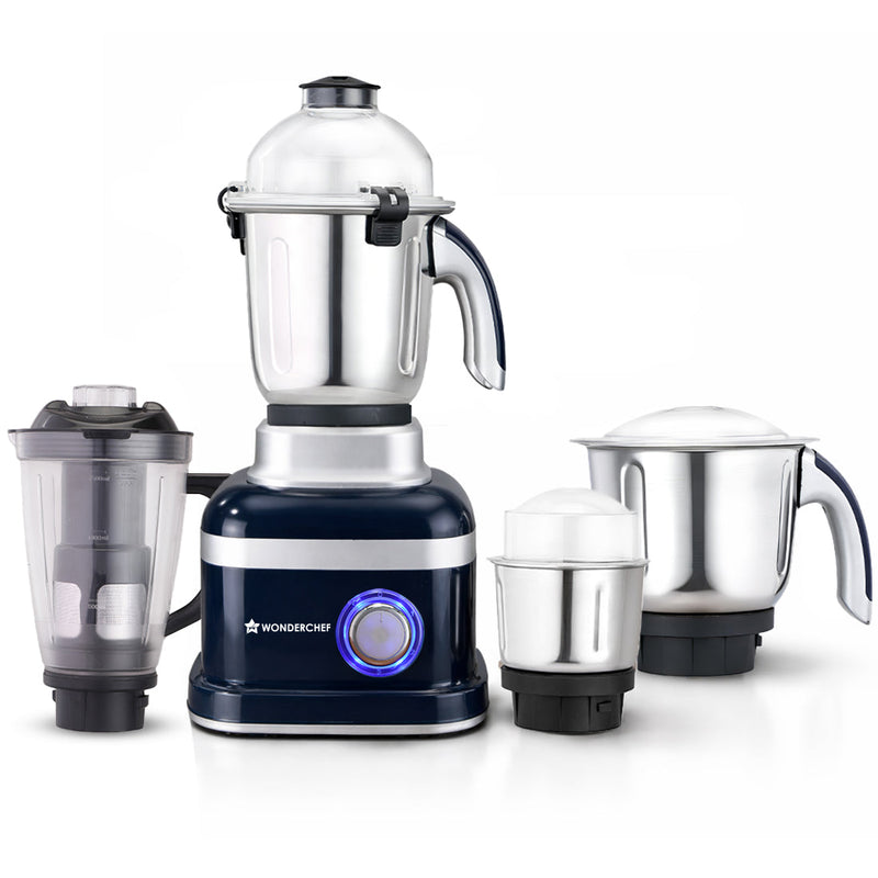 Wonderchef Cube 1000W Mixer Grinder, 4 Jars with Flow Breakers, Special Coarse Blade for Silbatta-style Khada Masala Gri