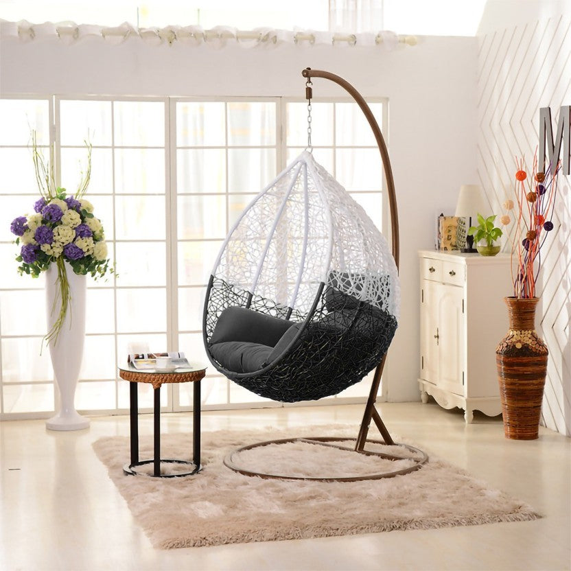 Luoni Single Seater Hanging Swing With Stand For Balcony , Garden Swing (White)