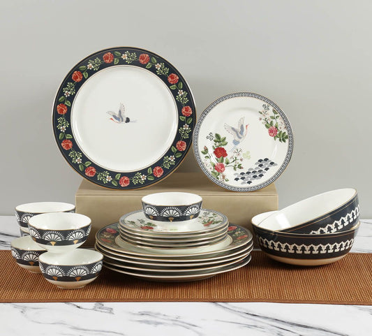 India Circus Gruidae's Trance Dinner Set - 20 Pieces, For Family of 6