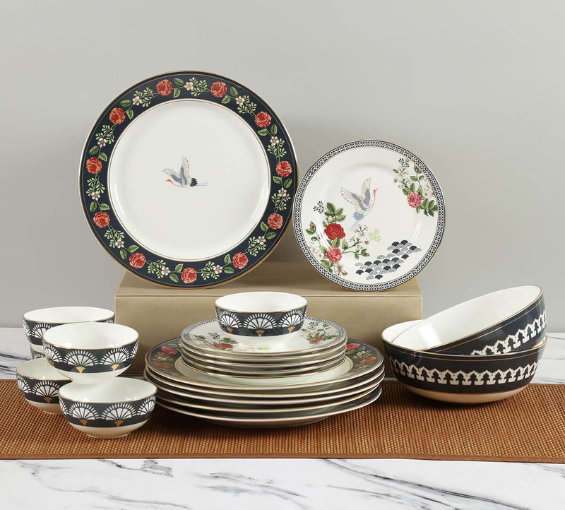 India Circus Gruidae's Trance Dinner Set - 20 Pieces, For Family of 6