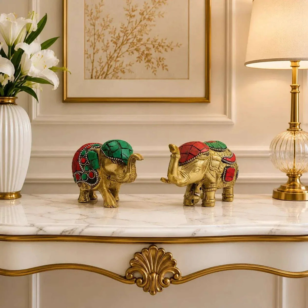 Brass Stone Work Elephant Statue