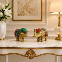 Brass Stone Work Elephant Statue