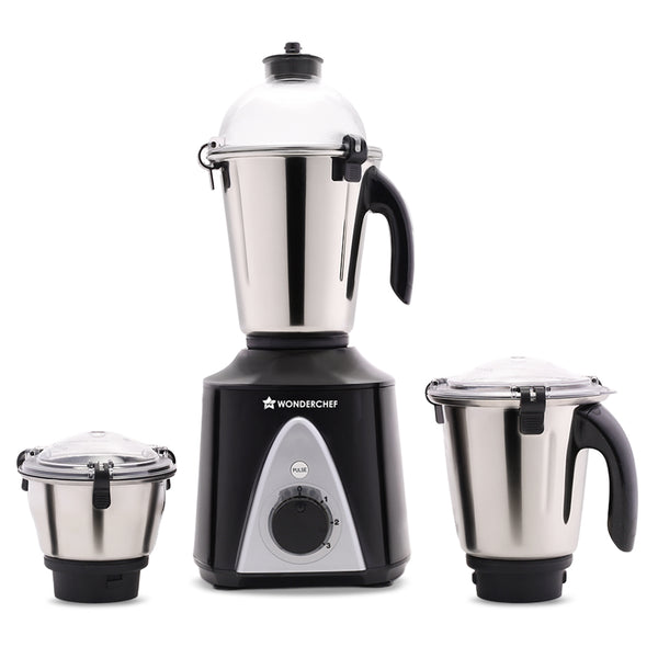 Galaxy Mixer Grinder 750W 100% Copper Motor, 4 Stainless Steel Jars, Black & Grey, 5 Years Warranty