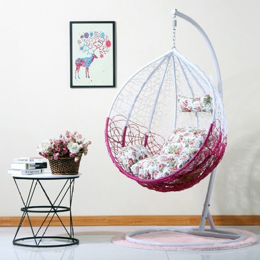 Luoni Single Seater Hanging Swing With Stand For Balcony , Garden Swing (White)