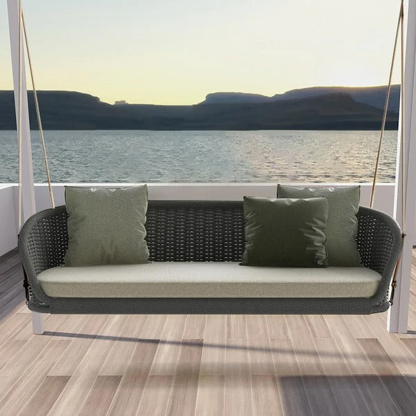 Juul Three Seater Hanging Swing Without Stand For Balcony , Garden Swing (Dark Grey) Braided & Rope