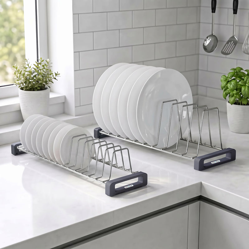 Plantex Stainless Steel Thali Stand/Plate Rack-Stand/Dish Rack/Plate Fixer for Modular Kitchen/Tandem Box Accessories- Set of 2 (Chrome)-1