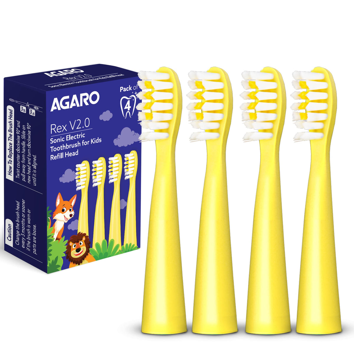 AGARO Rex V2.0 Kids Sonic Toothbrush Refill Heads Pack of 4-1