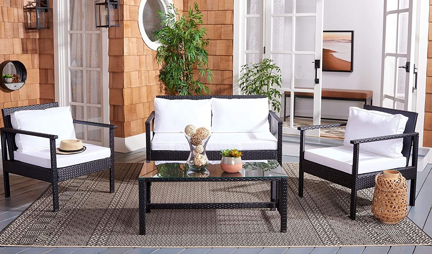 Mesa Outdoor Garden Balcony Sofa Set 2 Seater , 2 Single Seater 1 Center Table Set (Cream)