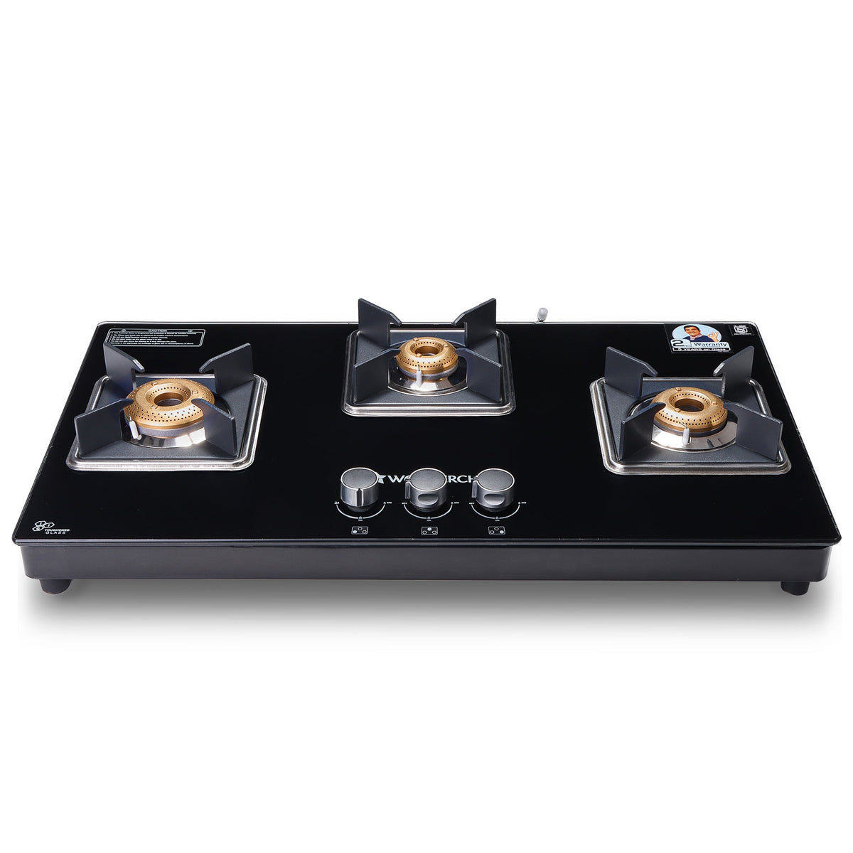 Wonderchef Octavia 3 Burner Glass Hob Top Auto Cooktop | 8mm Toughened Glass | Auto Ignition | Forged Brass Burners | St