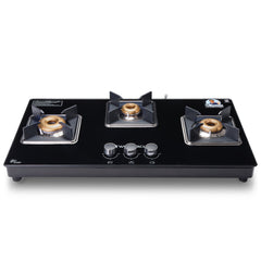 Wonderchef Octavia 3 Burner Glass Hob Top Auto Cooktop | 8mm Toughened Glass | Auto Ignition | Forged Brass Burners | St