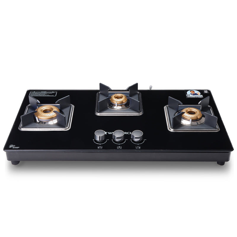 Wonderchef Octavia 3 Burner Glass Hob Top Auto Cooktop | 8mm Toughened Glass | Auto Ignition | Forged Brass Burners | St