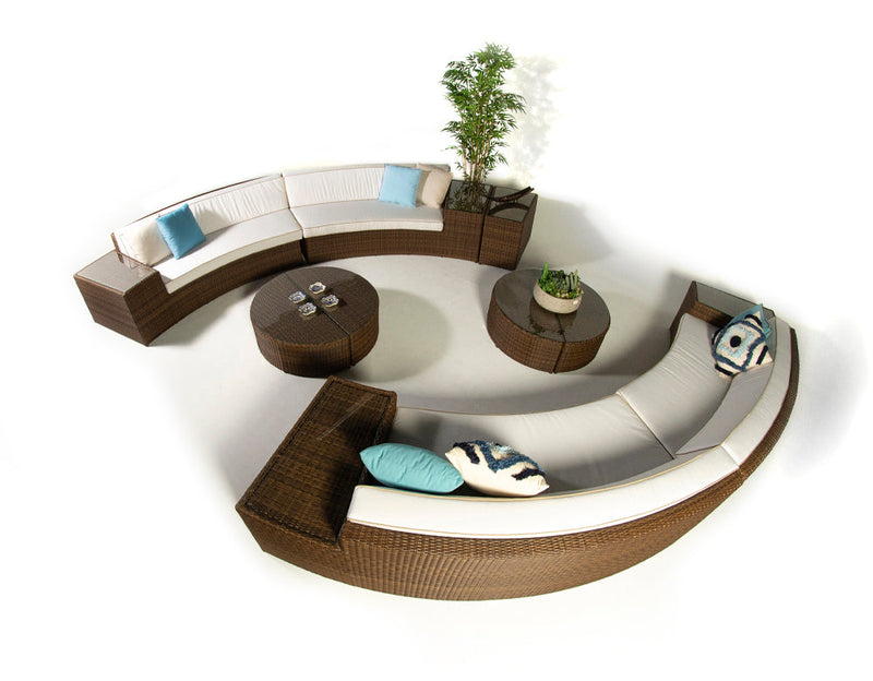 Rossi Outdoor Patio Round Sofa Set 8 Seater , 1 Side table and 2 Center Table (Brown)